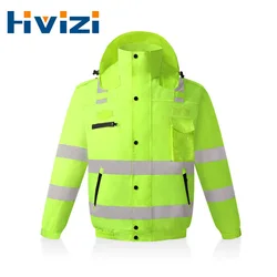 Reflective Jacket Waterproof Hi Vis Workwear Zipper Front High Visibility Clothing Safety Jackets for Outdoor Work Men