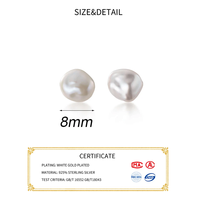 INZATT Real 925 Sterling Silver Irregular Pearl Stud Earrings For Fashion Women Fine Jewelry Punk Accessories