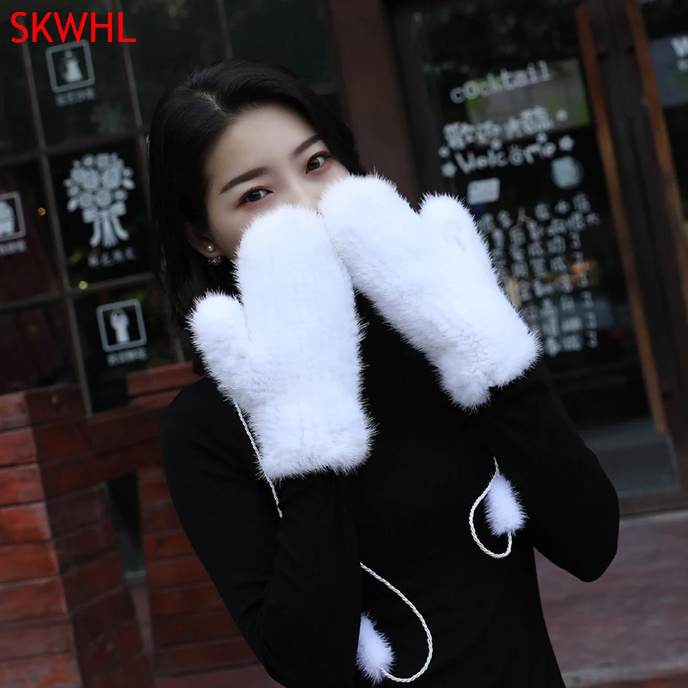 Brand fashion Winter women gloves genuine 100% real mink fur glove knitted mittens thick warm fur Gloves Mittens