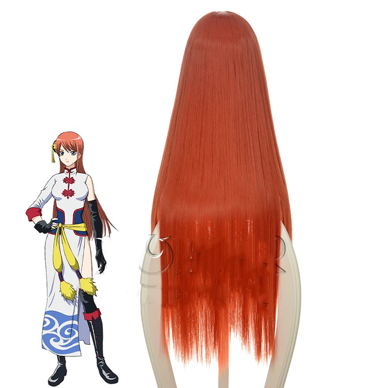 Anime Gintama Kagura Cosplay Wigs Long Orange Heat-resistant Fiber Hair Perucas Halloween Party Costume Wig