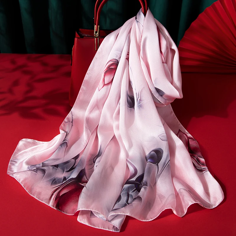 

Women Silk Scarf Long Head Scarves Luxury 100% Silk Shawls Wraps Floral Summer Hair Scarf Print Neckscarf Pure Real Silk Scarves