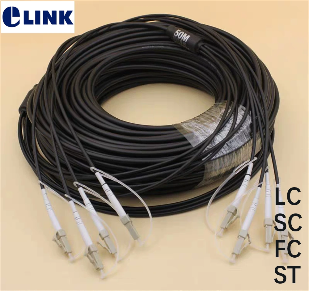 Cable de conexión de fibra óptica OM3, 40M, TPU, 4 núcleos, resistente al agua, LC SC FC, cable de conexión blindado, puente FTTA para exteriores, 4 fibras, 5,0mm