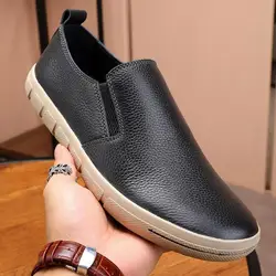 Autumn New Men's Casual Genuine Leather Shoes Breathable Round Head Stitching Loafers British Style Slip-On Designer Flats A2011