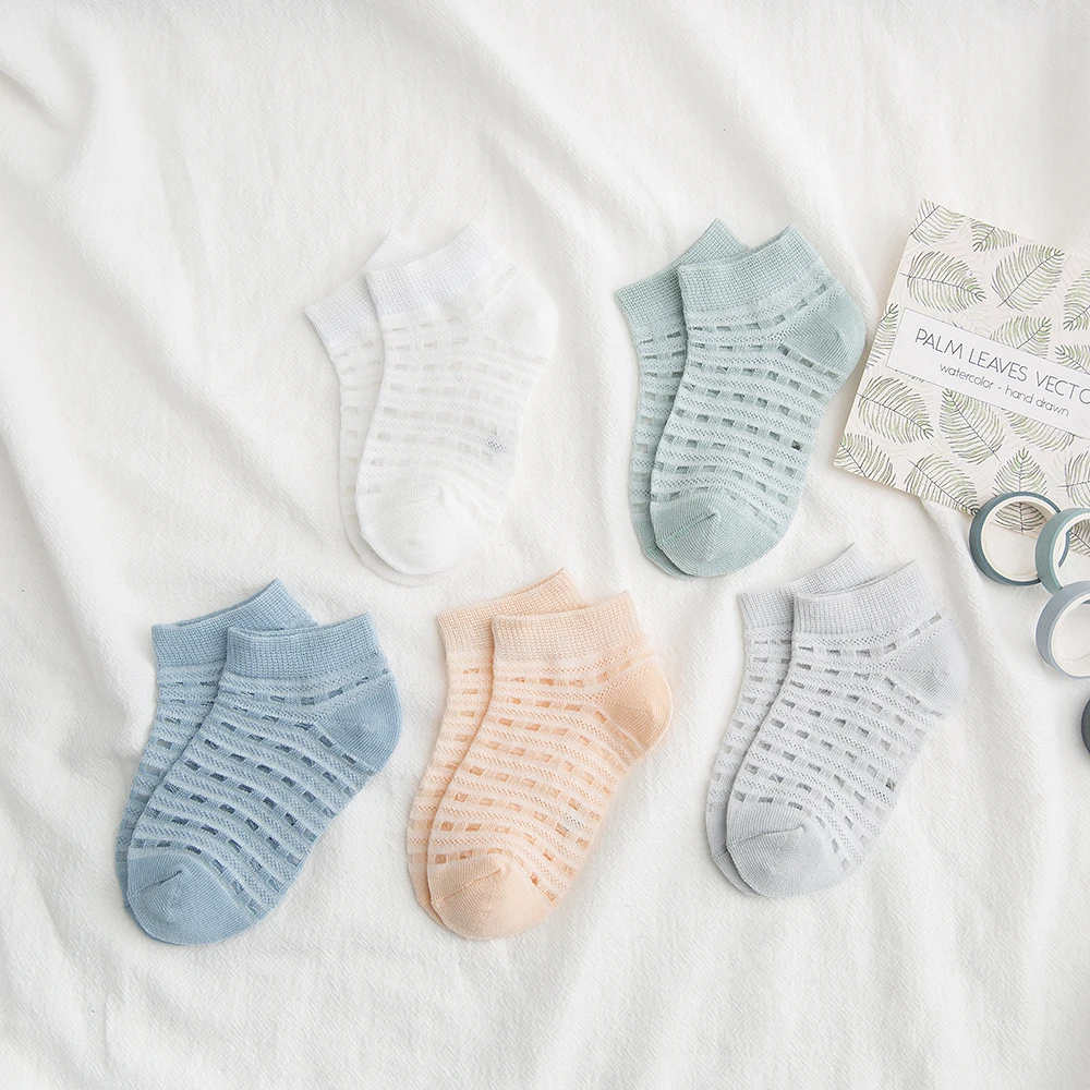 Chaussettes d\'été en coton à carreaux pour bébé de 2 à 9 ans, 5 paires/lot, fines, colorées, solides, en maille, mignonnes, pour nouveau-né, garçon,