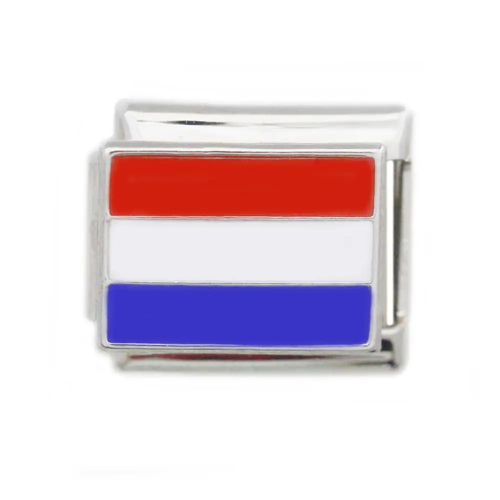 Stainless Steel Composable jewelry Classic 9mm national Netherlands country flag Italian charm link bracelet fit Zoppini