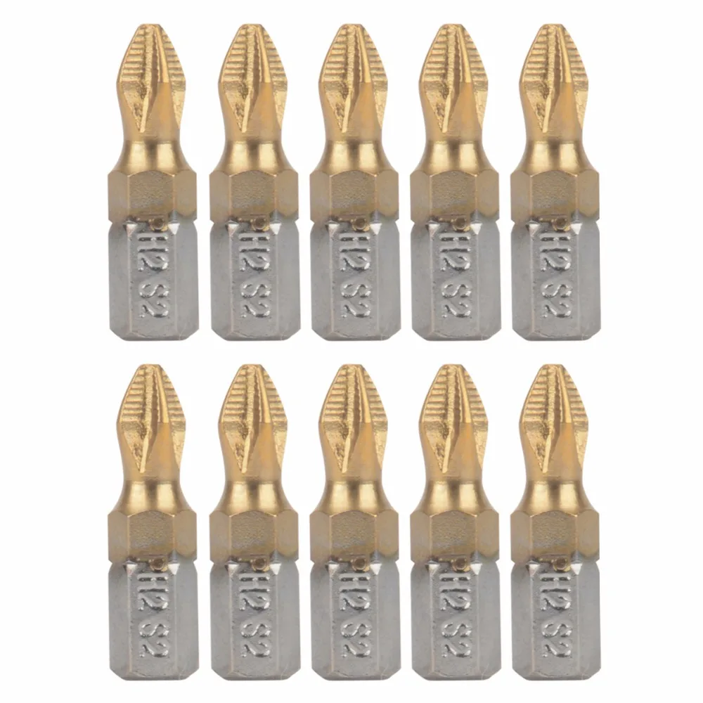 10pcs Titanium Coated PH2 Screwdriver Bits Anti Slip 1/4
