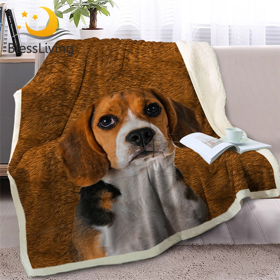 

BlessLiving Beagle Sherpa Blanket for Bed Brown Dog Print Throw Blanket for Adult 3D Animal Soft Plush Bedspreads 150x200cm