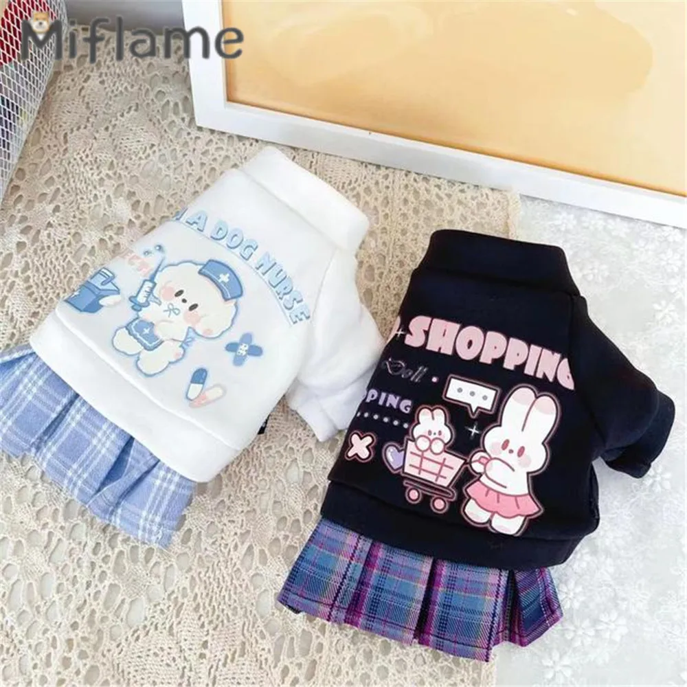 

Miflame Small Dogs Cartoon Dress Patchwork Puppy Clothing Cute Pets Cats Dresses Pomeranian Poodle Cute Dogs Clothes Pullover