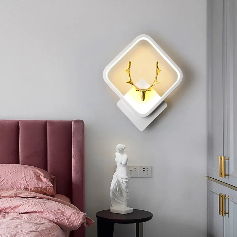

Modern Art Golden Antler Led Wall Lamp Bedroom Bedside Stairs Corridor Interion Lighting Sconce Indoor Decoration Fixture