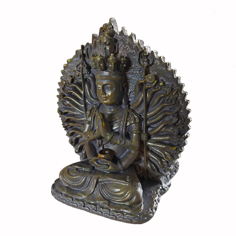 Stone Color Thousand-hand Guan Yin Buddha Statues Ornaments Resin Kwan Yin Buddha Sculpture Figurines Home Zen Garden Decoration