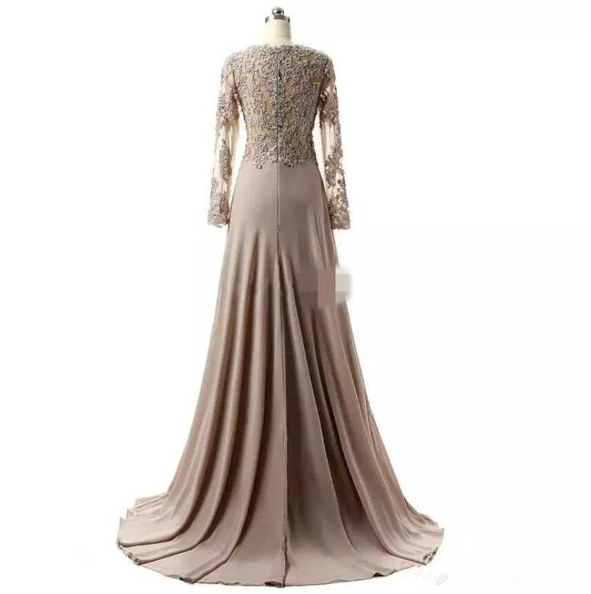 Modest Mother of the Bride Dresses 2019 vestido de madrinha Elegant V Neck Lace Appliques Long Sleeves Formal evening Gowns