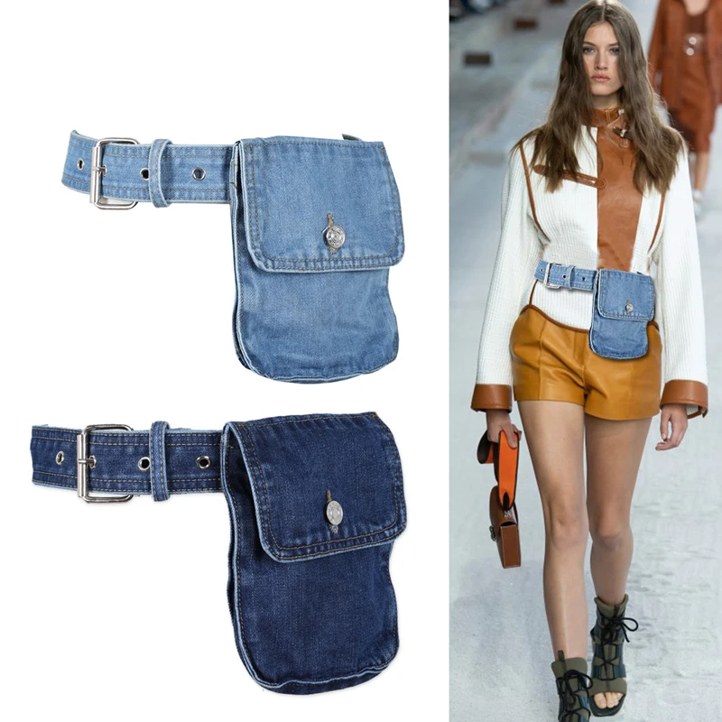 2020 Fashion Women\'s Denim Waist Belt With Bag Wide Waist Pack Bags Waistband for Woman Clothes Dress Accessories