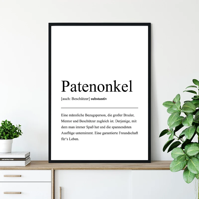 Patentante Definition Wand Kunst Leinwand Malerei Schwarz Weiß Zitieren Drucke Geburtstag Tante Taufe Geschenk Plakat Poster Wohnkultur