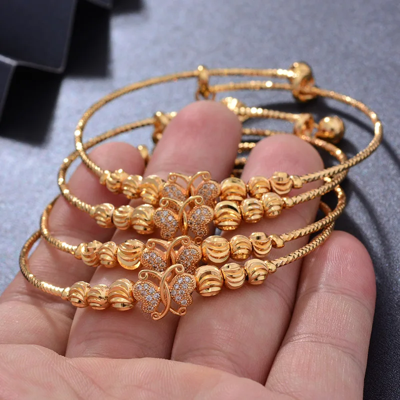 

4Pcs Gold Color Butterfly Jewelry Bangles For Women Girls Bracelet Arab/Ethiopian Ramadan jewelry Bridal Tassel beads Bell Gifts