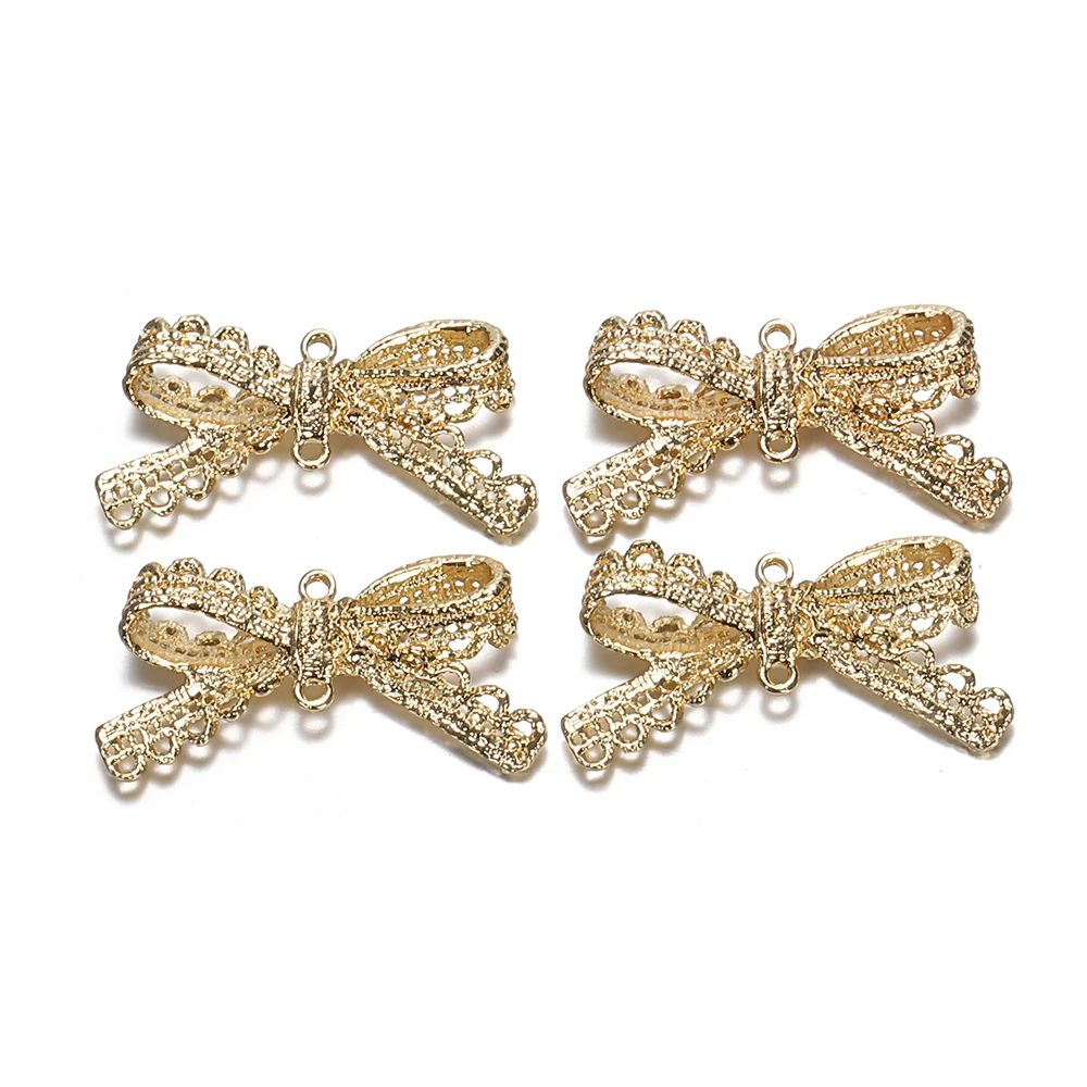 10pcs Metal Gold Color Bow Knot Charms Pendant For Jewelry Making Necklace Brooch Hairclip Decor Handmade Crafts DIY Accessories