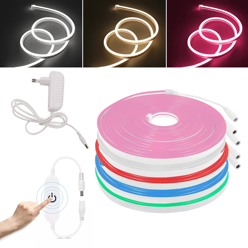 

DC 12V Neon Strip Dimmerable Waterproof White Pink Red Blue Green Yellow Night Lamp SMD 2835 120LEDs/m Flexible LED Strip Light