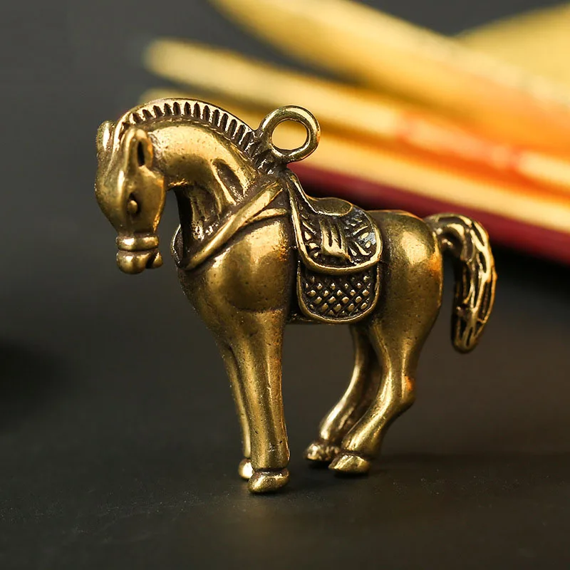 Vintage Copper 12 Zoadiac Animal Horse Key Ring Pendants Metal Brass Cute Horse Keychain Charms Fashion Jewelry Car Keyring Gift