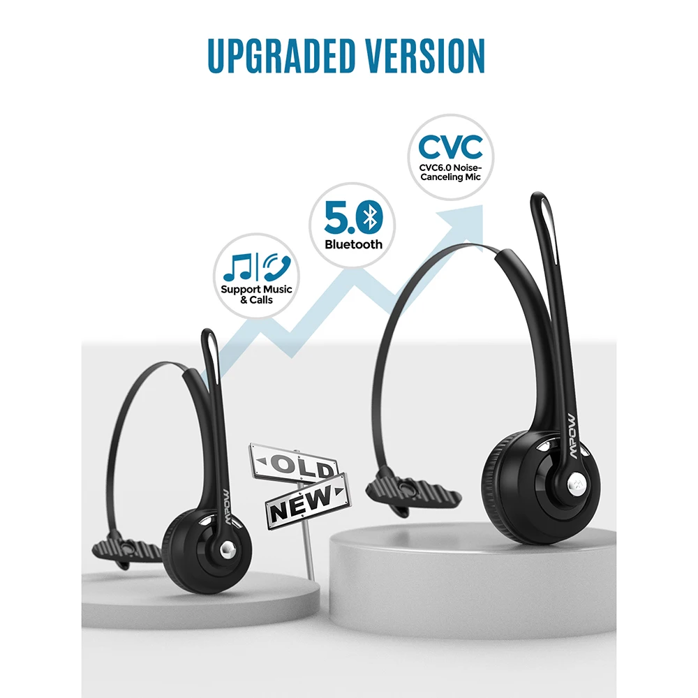 1/2 pacote mpow pro escritório sem fio bluetooth v5.0 fone de ouvido com microfone 13h tempo de conversação para motorista call center skype office