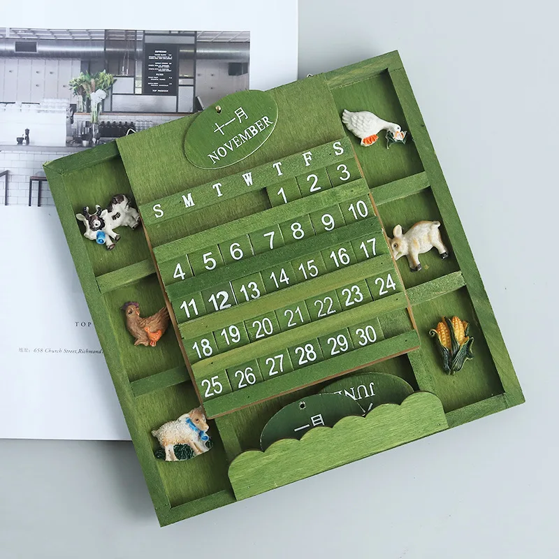 Creative Hanging Wooden Calendar Groceries Months Weeks Cognition Handicraft Permanent Calendar With Animal Decoration