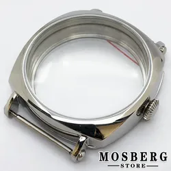 44mm Silver Watch Case Solid 316L Stainless Steel For ETA 6498 6497 ST3600 Movement Watch Accessories Parts