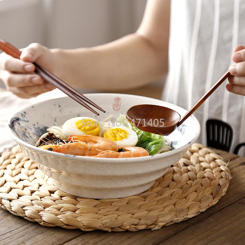 

1100ml Retro Ceramic Japanese Style Noodle Bowl Salad Bowl Vegetable Bowl Soup Bowl Creative Home Restaurant Ramen Bowl