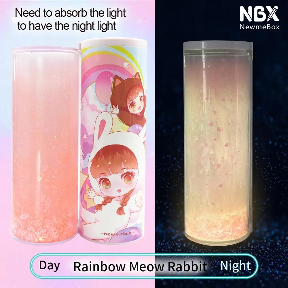 NBX luminous and glitter stationery box ins fashion cool rainbow kitten rabbit quicksand pencil box