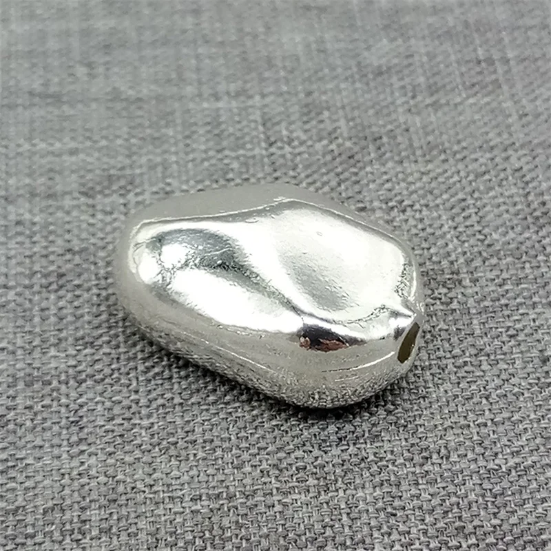 925 Sterling Silver Shiny Nugget Bead Bean Style for Bracelet Necklace