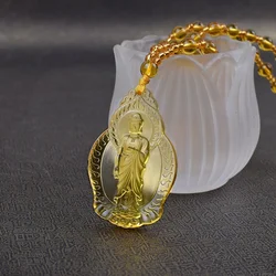 Natural Citrine Hand-carved Guanyin Jade Pendant Fashion Boutique Jewelry Men's and Women's Topaz Necklace Gift Accessories