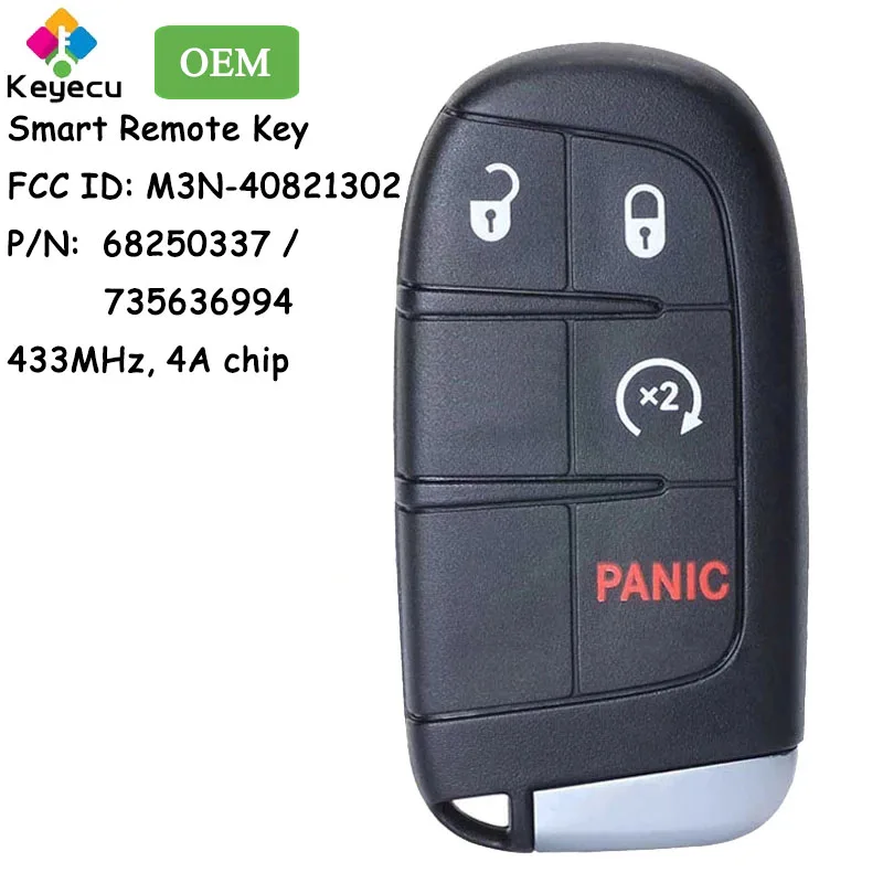 

KEYECU OEM Smart Prox Remote Key With 4 Buttons 433MHz 4A for Jeep Renegade 2015 2016 2017 2018 2019 2020 2021 Fob M3N-40821302