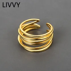 LIVVY Silver Color Wedding Rings Simple Geometric Multilayer Winding Handmade Jewelry for Women Size  Adjustable 2021 Trendy