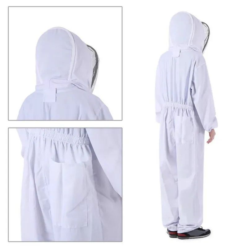 Beekeeping Protective Clothing White Anti-Bee Coat + Sheepskin Gloves Set Different sizes