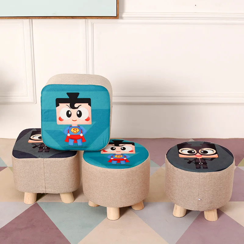 Cartoon Solid Wood Stools Home Living Room Fabric Cover Kids Stool Small Chair for Children Kids Furniture Kindergarten Chair