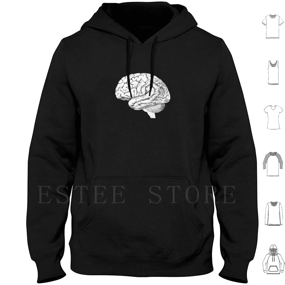 Watercolor Anatomical Brain Hoodies Long Sleeve Brain Anatomy Black And White Greyscale Grayscale Human Science