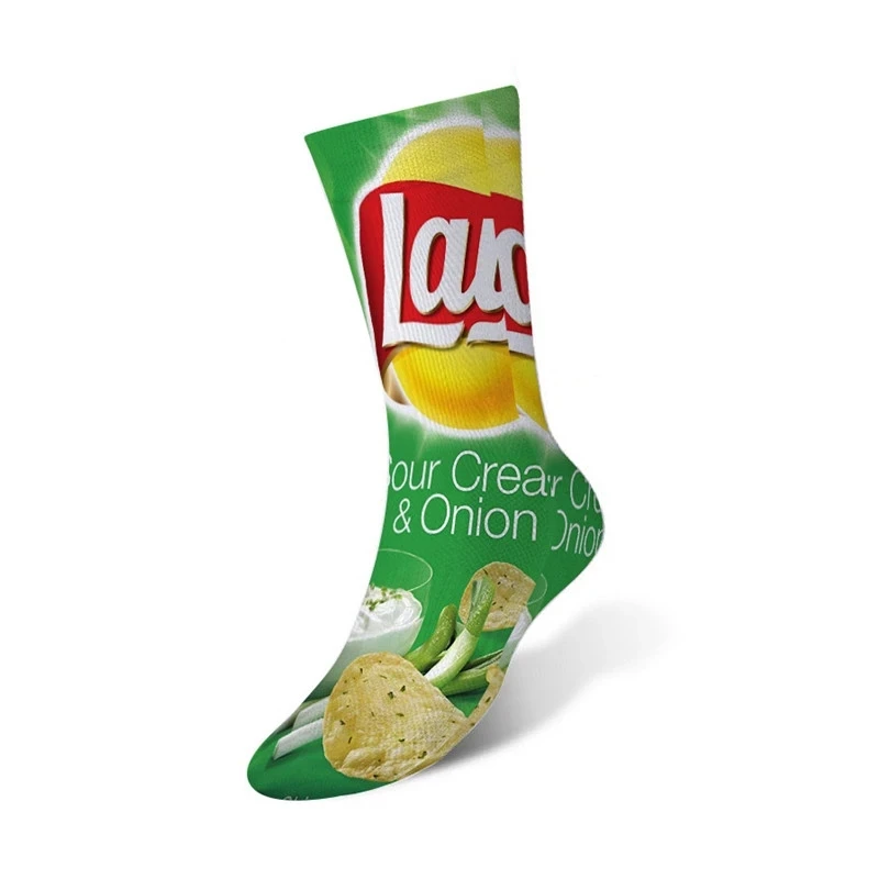 40CM 3D double-sided printing Cotton Food Potato Chips Harajuku Funny Socks Men Women Art Design Printed Novelty Kawaii Socks