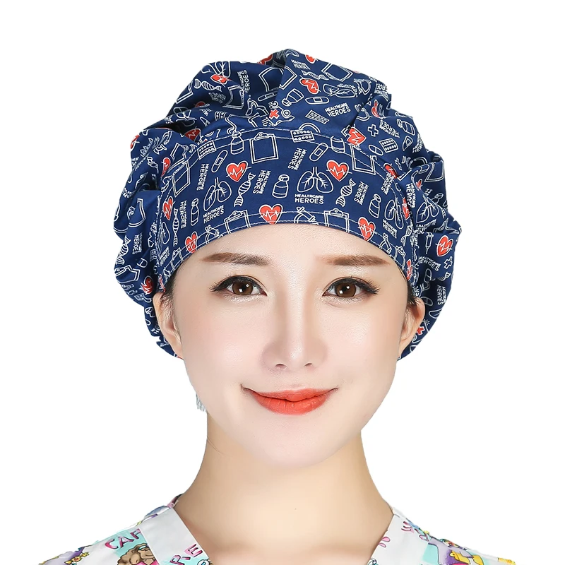 

Cotton Printed Bouffant Scrubs Hats Laboratory Operator Caps Pet Grooming Agency Working Caps Beautician Lab Health Hats