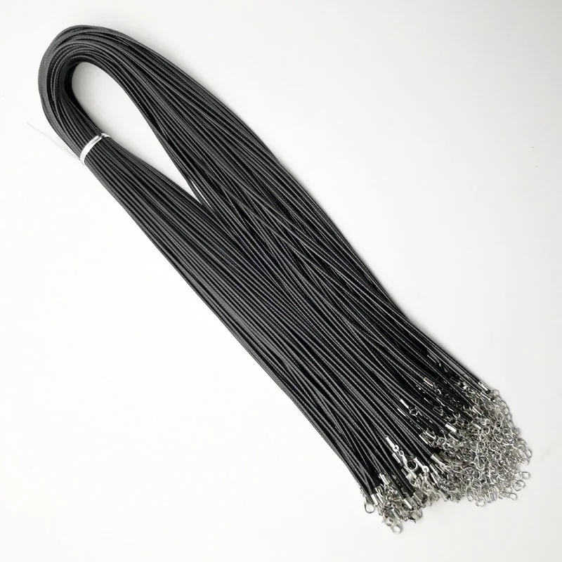 패션 매력 2.0MM 60cm 70cm + 5cm 블랙 왁스 로프 랍스터 걸쇠 목걸이 매는 밧줄 쥬얼리 펜던트 코드 100 개/몫 무료 배송