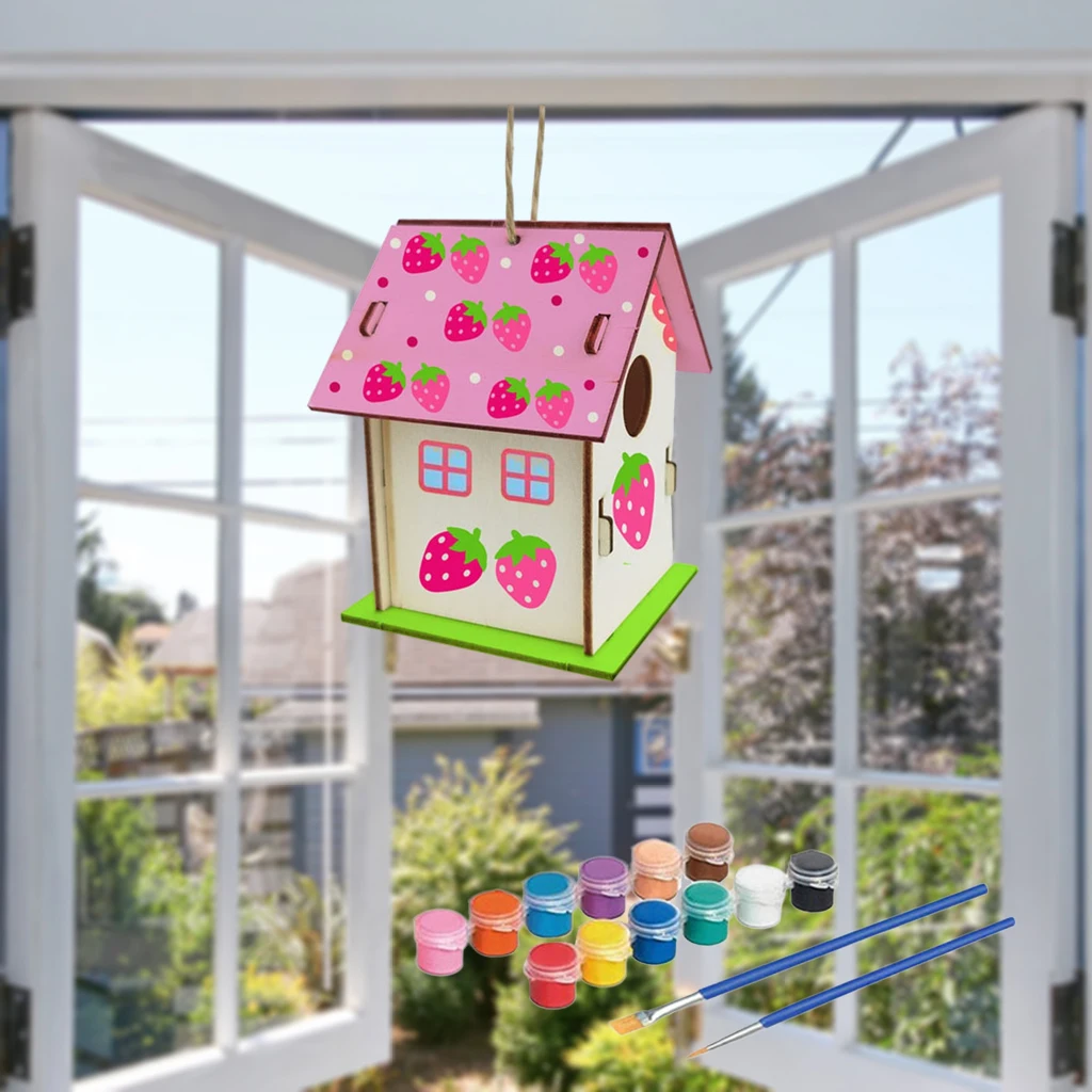 Diy Schilderij Vogel Huis Kit Vogel Huis Nest Ambachten Voor Kinderen Handgemaakte Houten Gebouw Verf Vogels Huis Kid Gift Kinderen ambachtelijke Speelgoed