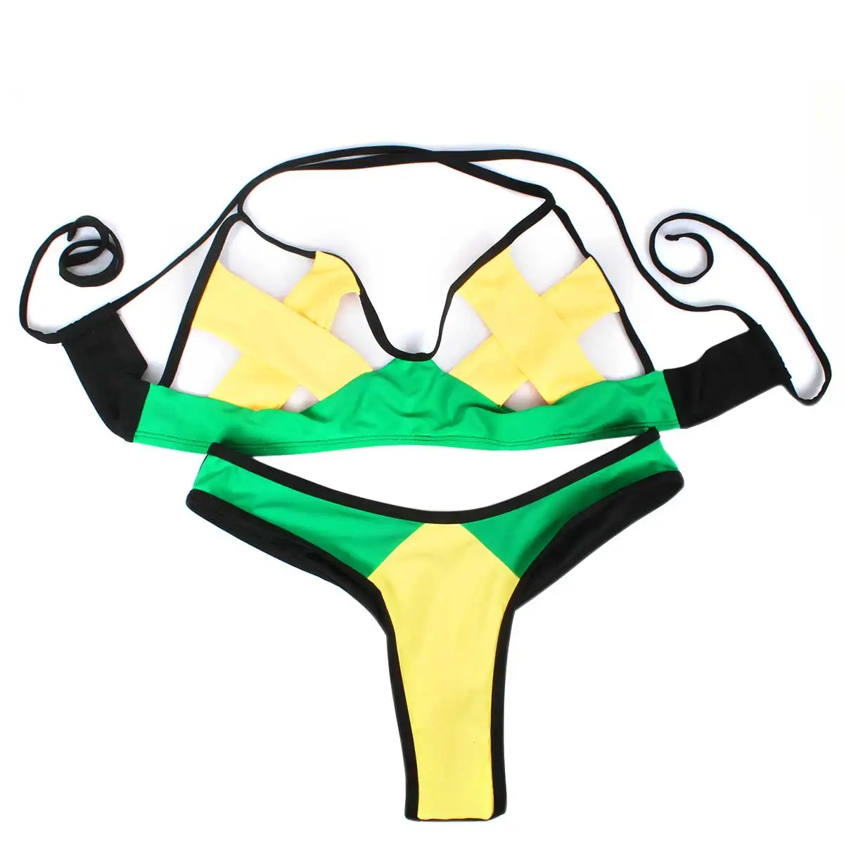 Women\'s Fashion Caribbean Jamaican Flag Rasta Cross Bikini Swimsuit Swimwear