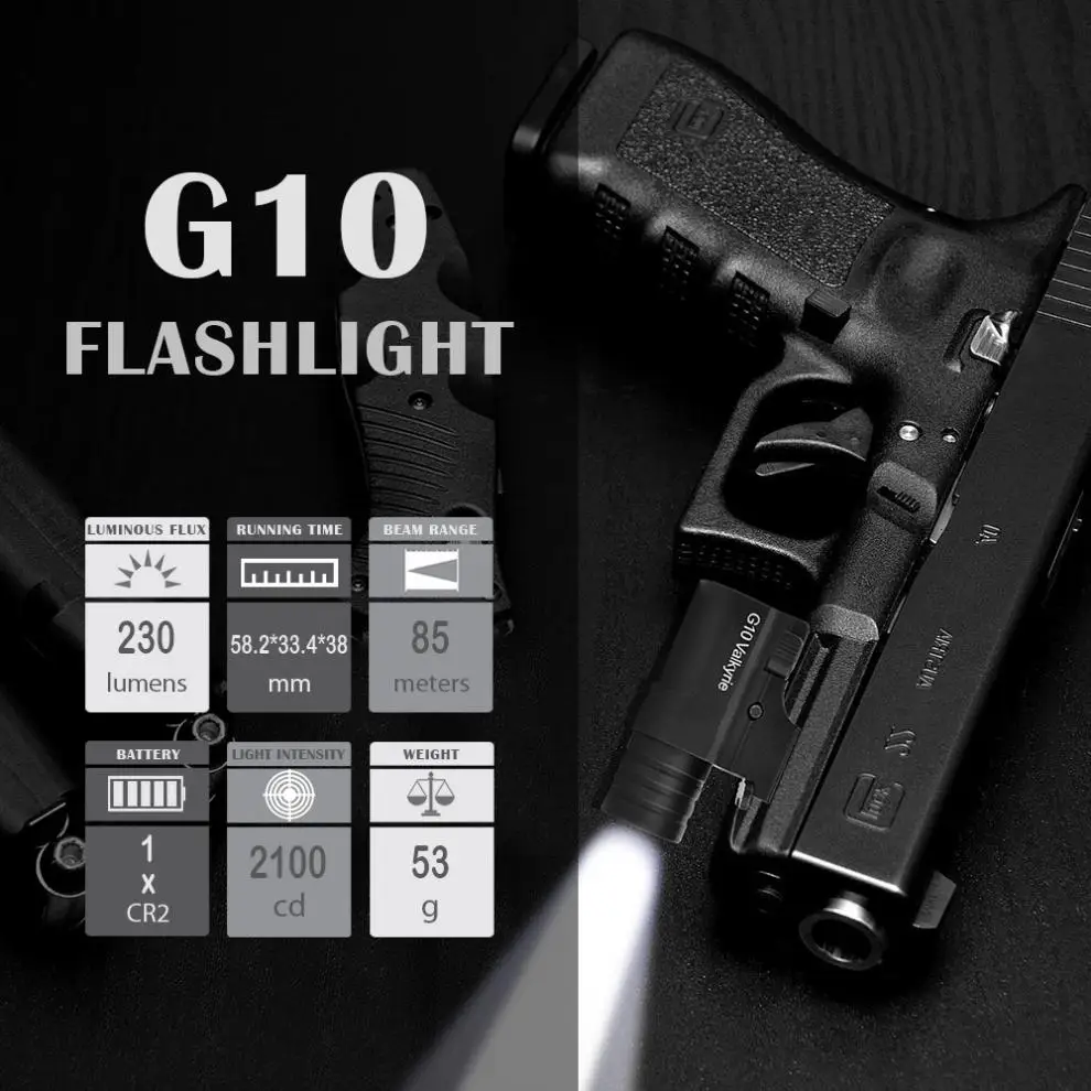 G10 Hunting light 230LM XP-G2 LED Light Lamp Torch Light Flashlight 2100cd with 2 Modes for Hunting Lighting Camping Riding