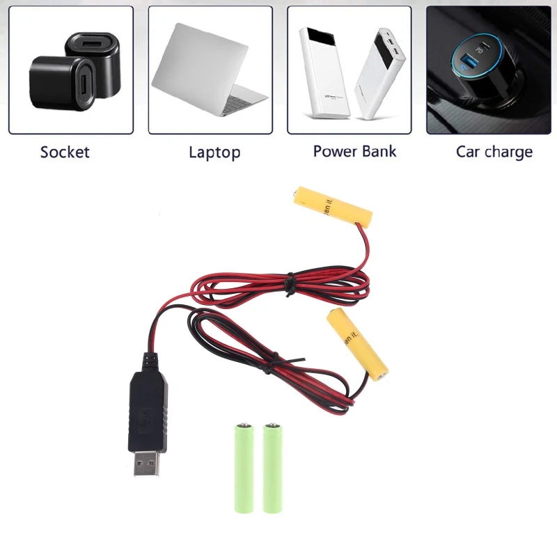 2in1 5V USB to 3V Dual LR6 LR03 Battery Power Supply Cable Replace 2x 1.5V AA AAA Battery Eliminator for LED Light Toys