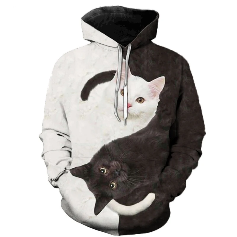 

2022 New Arrival Black and White Cat 3D Hoodie Sweatshirts Mens Women Fashion Casual Pullover Harajuku Streetwear Hoodies