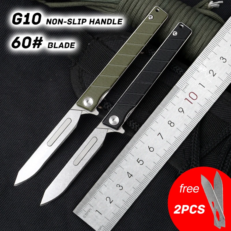 G10 Handle Carbon Steel Removable Blade Folding Knife Tactical Pocket Knives Outdoor Self Defense Hunting Camping 60# Blade EDC