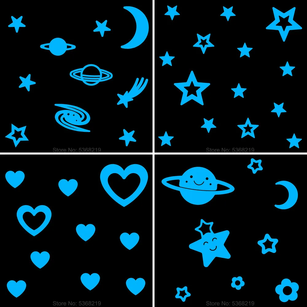 Luminous Stars Wall Stickers Glow in the Dark Moon/Heart/Round Decal for Kids Room Children Bedroom Store Hotel DIY Decoration