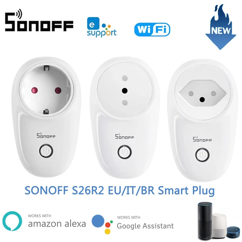 

SONOFF S26 R2 WiFi умная вилка EU/BR/FR розетка Tiemr беспроводной переключатель enchufe eWelink разъем питания для Alexa Google домашний помощник