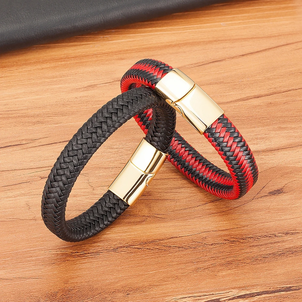 XQNI Classic Timeless 3 Color Stainless Steel Button Men\'s Leather Bracelet 6 Color Selection Luxury Gift DIY Size Carved Logo