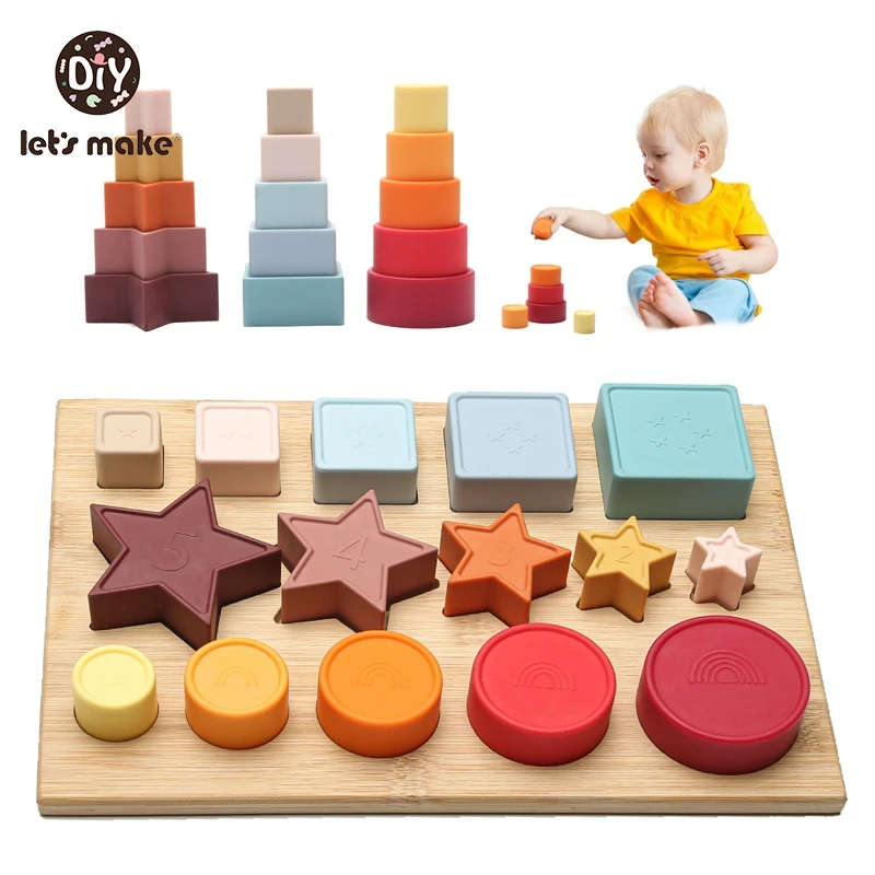 Let's Make Silicone Baby Toys Montessori Soft Building Blocks Silicone Stacking Blocks Children's Toy Puzzles Educational Gift