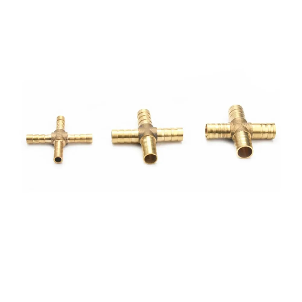 Cross Shaped Brass Pipe Fitting 4 Way 4mm-12mm Hose Barb Connector Joint Copper Barbed Coupler Adapter Coupling Pneumatic