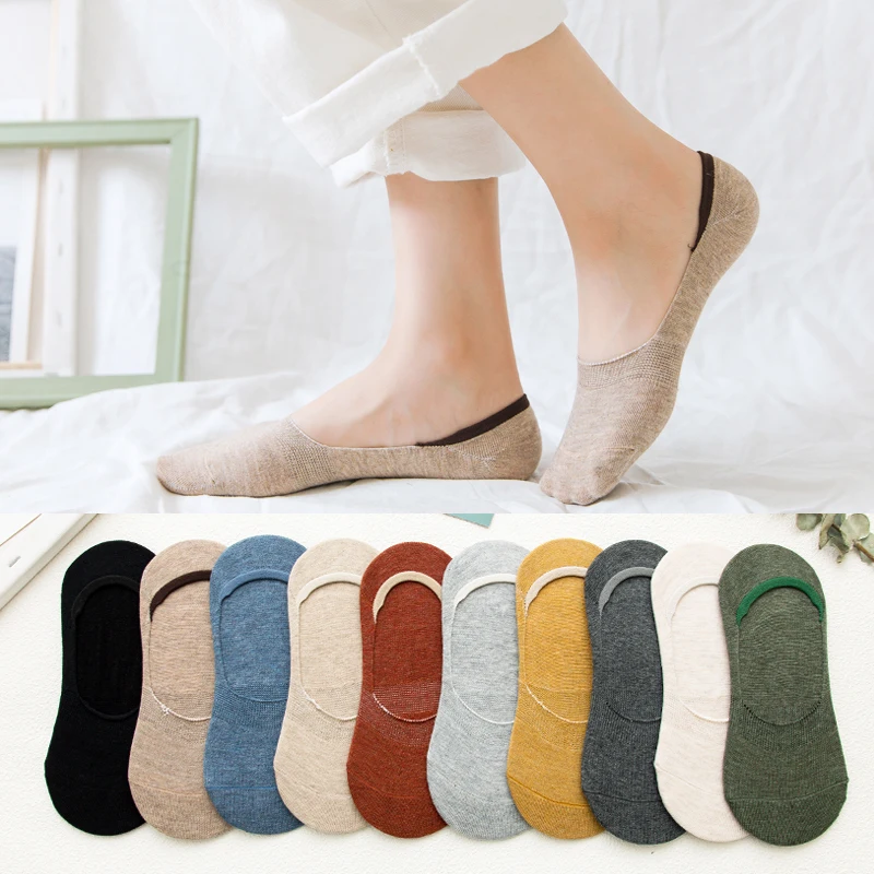 

5 pairs of cotton women's invisible socks silicone antiskid ankle ship socks summer solid color fashion slippers no socks