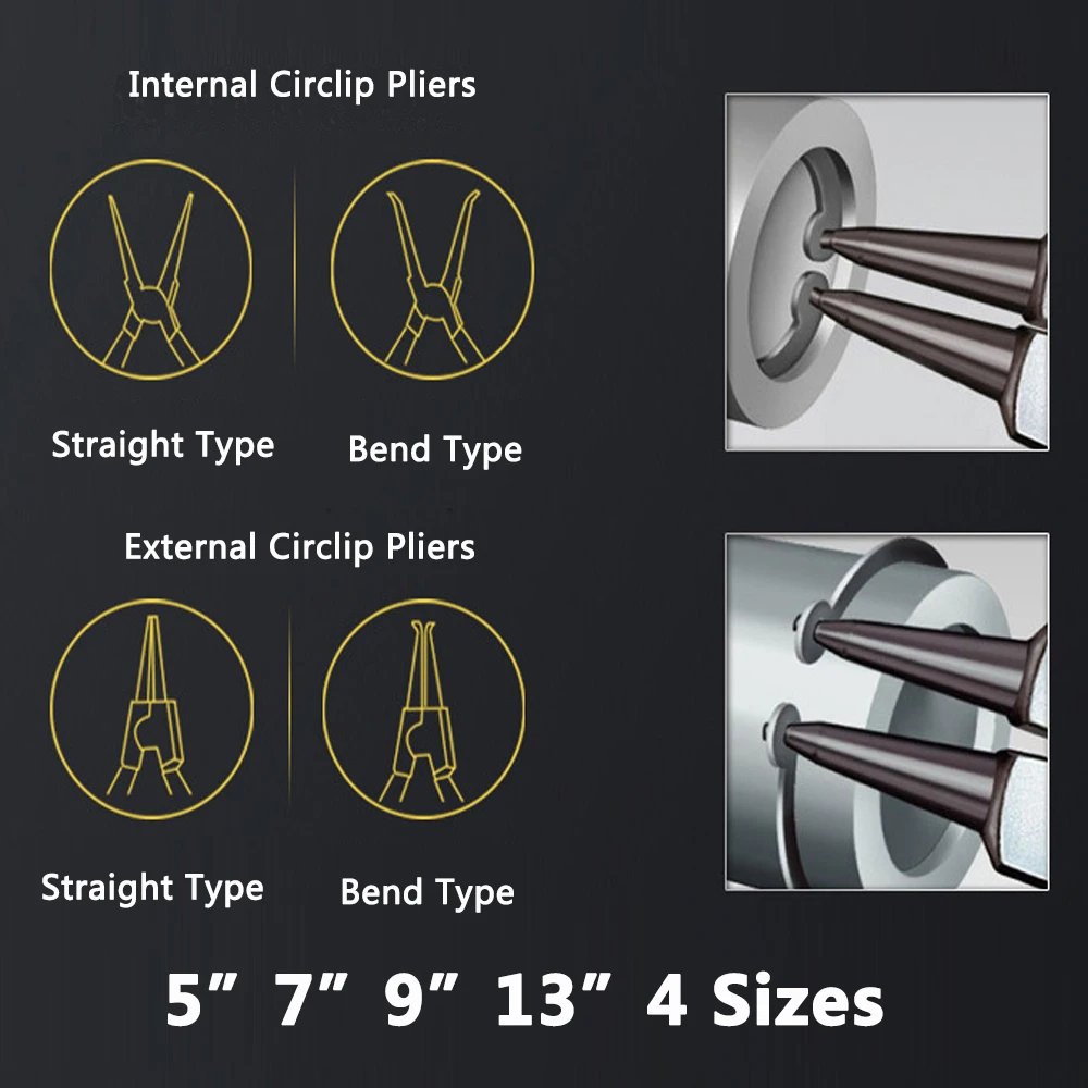 Circlip Pliers Internal External Multifunctional Straight Bend Retaining Clips Snap Ring Plier 5" 7" 9" 13" Portable Hand Tools