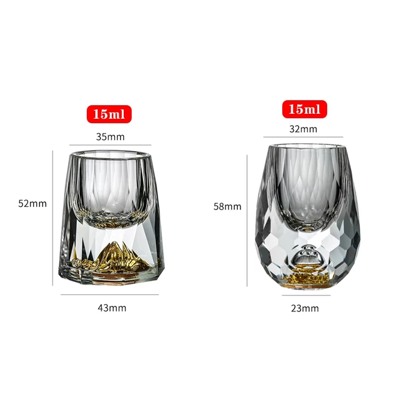 Luxury Crystal Glass Vodka Glass Sake Shochu Glass Bar Bullet Glass Liqueur Double Bottom Gold Foil Glass Tea Cup High-end Gifts